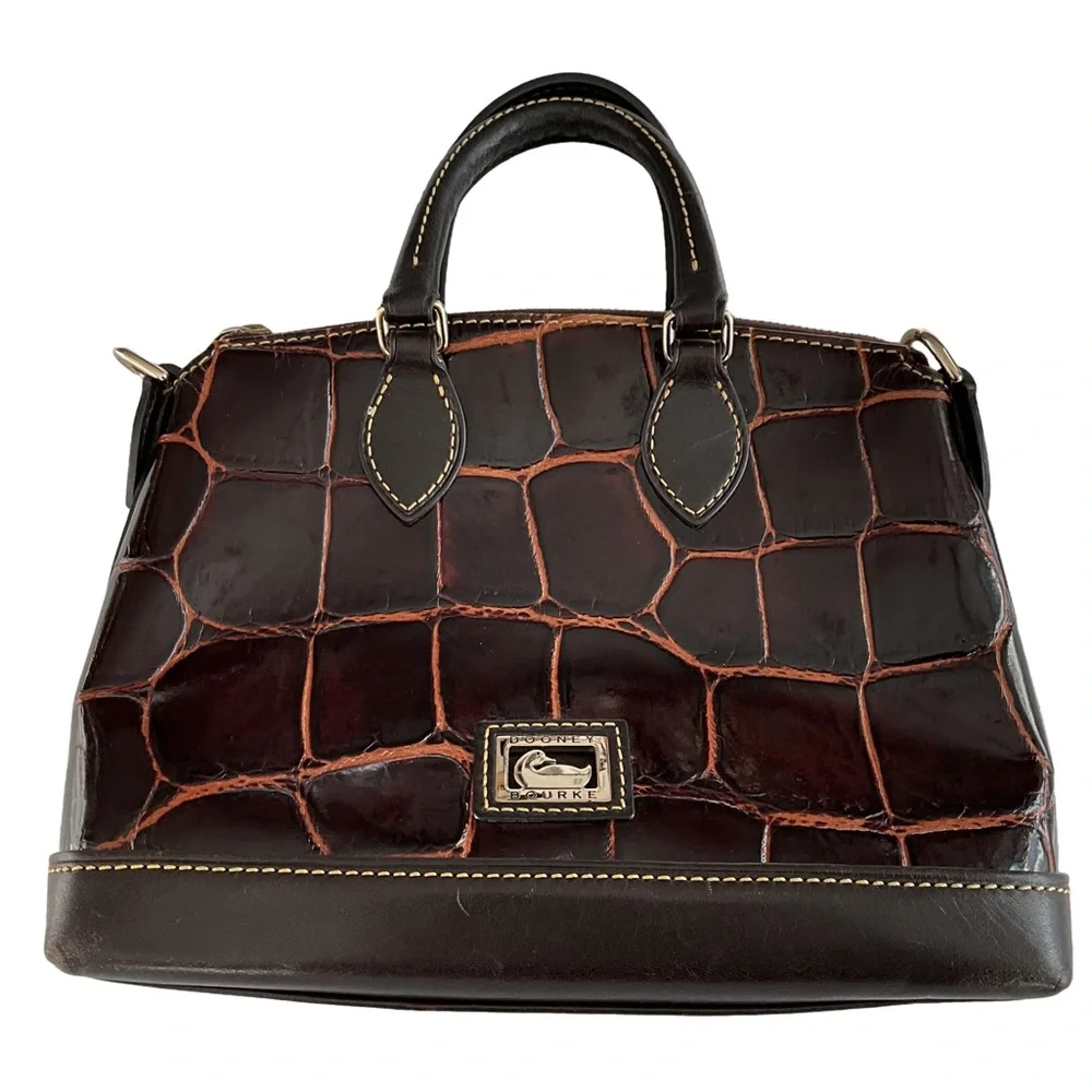 Vintage Dooney Brown Croco Dome Leather Satchel - Picture 1 of 8